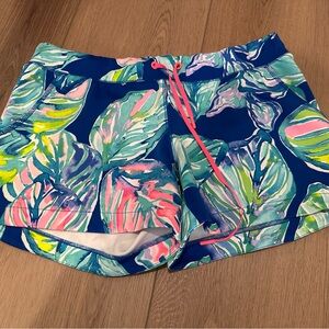Lilly Pulitzer blue, teal, pink floral shorts, luxletic
